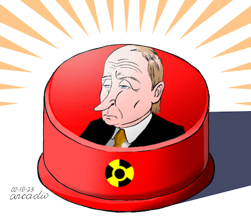 Cartoon: Putin red button. (medium) by Cartoonarcadio tagged nuclear,power,putin,russia