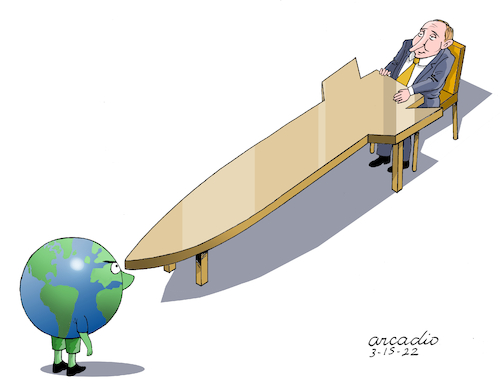 Cartoon: Scary dialogue table. (medium) by Cartoonarcadio tagged putin,russia,war,ukraine,europe,destruction,nato