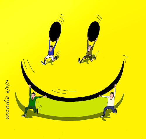 Cartoon: Take this cartoon with humor (medium) by Cartoonarcadio tagged cartoon,smile,humor,happyness