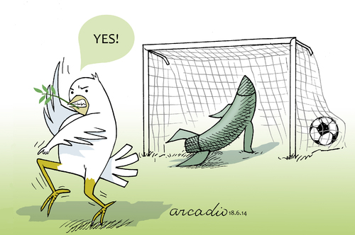 Cartoon: Tha world cup is going on... (medium) by Cartoonarcadio tagged war,football,peace,fiesta,conflicts,the,world