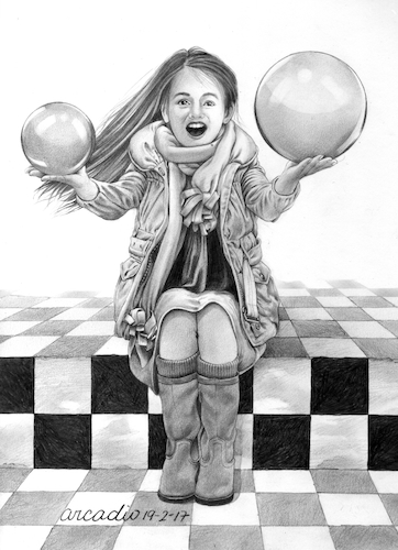 Cartoon: The little girl of the spheres. (medium) by Cartoonarcadio tagged girls,spheres,the