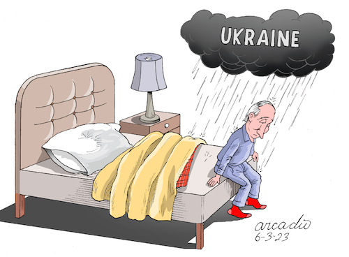 Cartoon: The nightmare of Putin. (medium) by Cartoonarcadio tagged putin,war,russia,ukraine,zelenski
