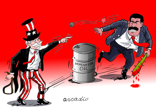 Cartoon: The venezuelan oil in the middle (medium) by Cartoonarcadio tagged maduro,oil,latin,america,usa,conflict,the