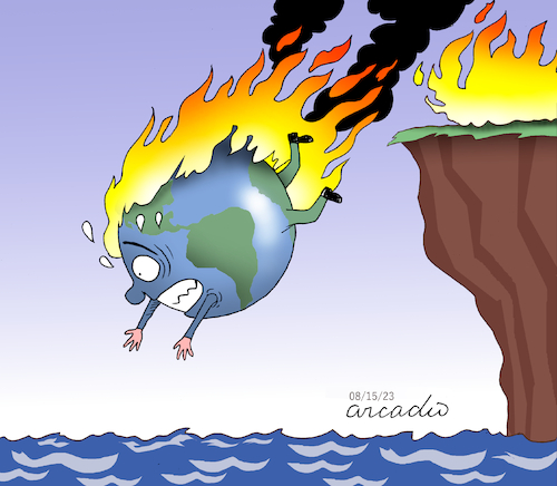 Cartoon: The world in flames. (medium) by Cartoonarcadio tagged earth,planet,environment