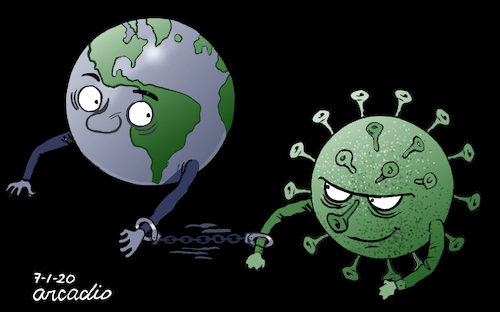 Cartoon: Trapped by covid 19. (medium) by Cartoonarcadio tagged coronavirus,covi,19,health,pandemic