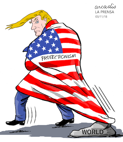Cartoon: Trump and his protectionism. (medium) by Cartoonarcadio tagged trump,finances,imports,america,first,europe