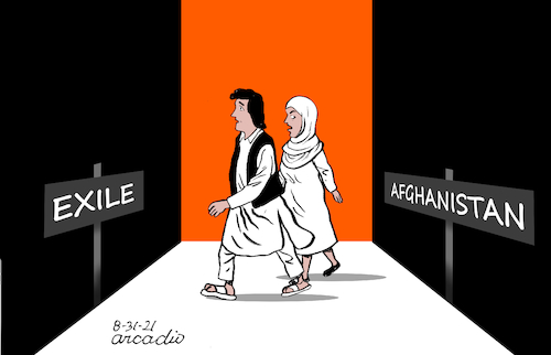 Cartoon: Uncertain destiny. (medium) by Cartoonarcadio tagged afghanistan,asia,talibans,conflict,human,rights,women,children