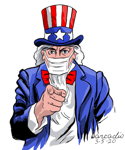 Cartoon: Uncle Sam prevents coronavirus (medium) by Cartoonarcadio tagged coronavirus,uncle,sam,usa,america,health
