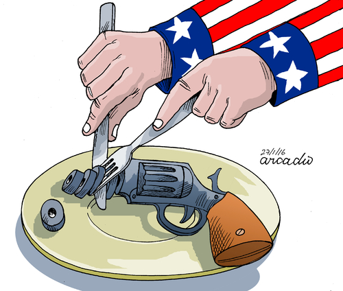 Cartoon: Violence all days. (medium) by Cartoonarcadio tagged violence,justice,us,weapons,world