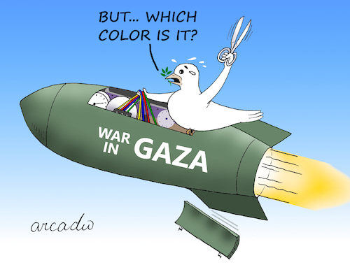 Cartoon: War and peace in the world (medium) by Cartoonarcadio tagged war,peace,middle,east,israel,ukraine,russia