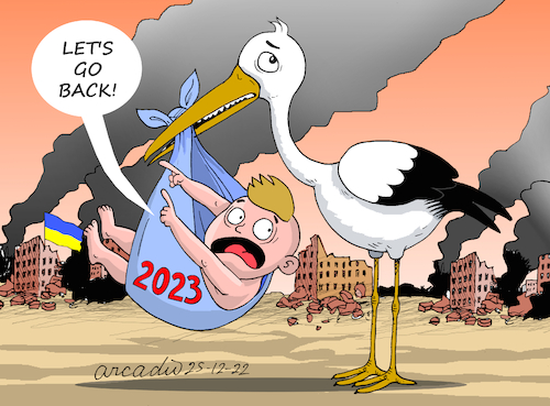 Cartoon: Welcome 2023. (medium) by Cartoonarcadio tagged new,year,war,ukraine,russia