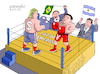 Cartoon: The fight for Latin America. (small) by Cartoonarcadio tagged latin,america,yuan,dollar,china,usa,currency,economy