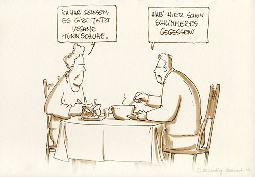Cartoon: vegane turnschuhe (medium) by skizzenblog tagged essen,turnschuhe,vegan