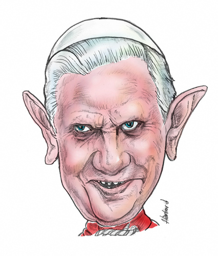 Cartoon: Pope Benedict XVI caricature (medium) by Harbord tagged pope,benedict,xvi,scary