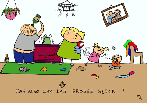 Cartoon: Das große Glück (medium) by Any tagged familie,frauen,alltag,ehe,kinder,leben