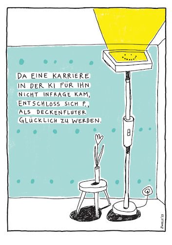 Cartoon: Deckenfluter (medium) by toonwolf tagged ki,karriere,lebenslauf,lebensentwurf,intelligenz,künstliche,zufriedenheit,gelassenheit,wach,hell,glücklich,glück