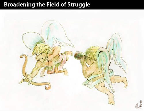 Cartoon: Broadening the Field of Struggle (medium) by PETRE tagged paparazzi,angels,heaven,love