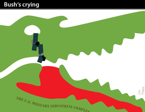 Cartoon: Bush-s crying (medium) by PETRE tagged towers,twin,center,trade,world,911,11september,obama