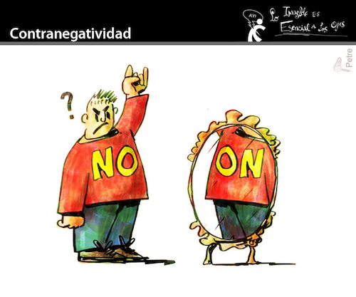 Cartoon: Counter Negativity (medium) by PETRE tagged negativity,positivity,mirror,reflex