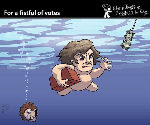 Cartoon: FOR A FISTFUL OF VOTES (medium) by PETRE tagged argentina,milei,dollar,elections,wahlen