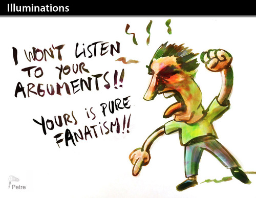 Cartoon: ILLUMINATIONS (medium) by PETRE tagged conflicts,fanatism,sofism,discussion