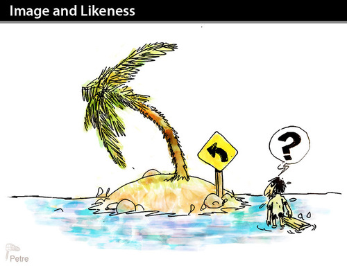 Cartoon: Image and Likeness (medium) by PETRE tagged island,desert,pictogram