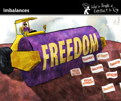 Cartoon: IMBALANCES (medium) by PETRE tagged imbalance,freiheit,milei,argentina