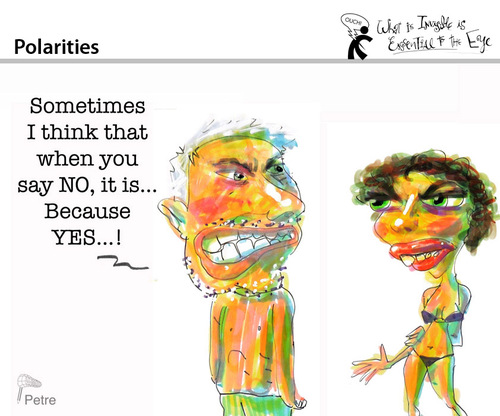 Cartoon: Polarities (medium) by PETRE tagged discussions,language