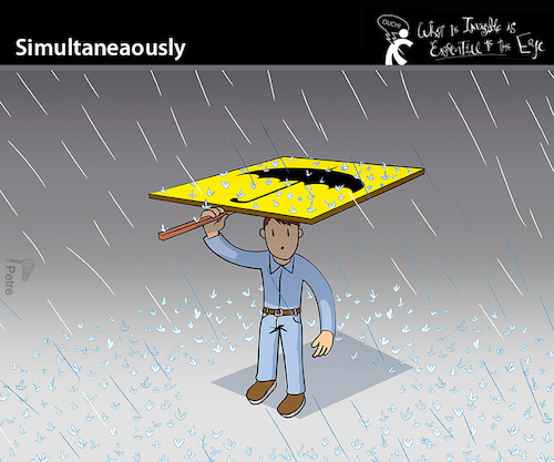 Cartoon: Simultaneously (medium) by PETRE tagged banner,plakat,rain,regen