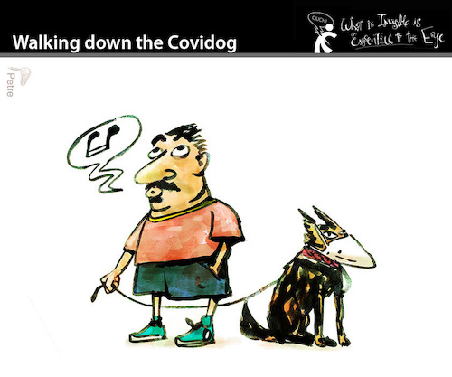 Cartoon: Walking down the Covidog (medium) by PETRE tagged covid19,secondwave,pandemic,coronavirus,hund,dog