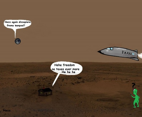 Cartoon: Property taxes (medium) by Hezz tagged planet,mars,space,taxes,officials,ship,fallowing