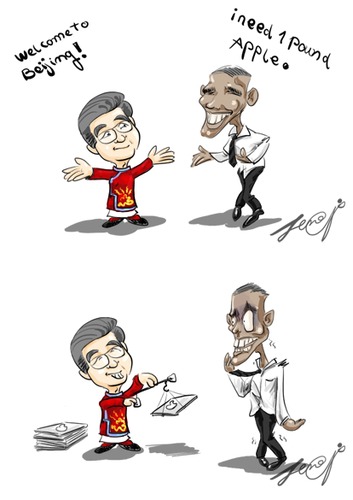 Cartoon: Hu Jin Tao Vs Apple (medium) by thinhpham tagged apple,funny