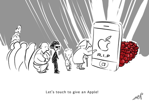 Cartoon: Lets touch to give an Apple (medium) by thinhpham tagged steve,jobs,apple,dead,zenchip