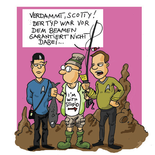 Cartoon: BeamUnfall (medium) by ALEXander tagged star,trek,enterprise,spock,kirk,beamen,scotty,serien,kult,fernsehen,science,fiction,weltraum