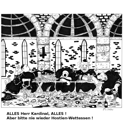 Cartoon: Hostien-Wettessen (medium) by Matthias Stehr tagged kirche,religion,kultur
