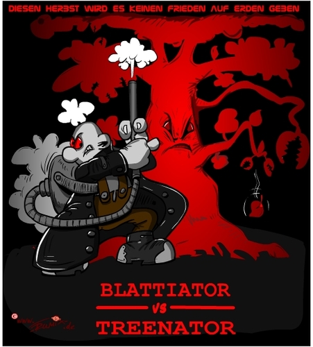 Cartoon: BlattiatorVsTreenador (medium) by Trumix tagged herbst,staubsauger,laubsauger,laubbläser