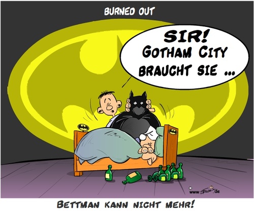 Cartoon: Burned out (medium) by Trumix tagged batman,bettman,burnout,depression,gotham,city,syndrom,trummix