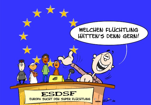 Cartoon: Europa sucht den Superflüchtlin (medium) by Trumix tagged refugees,boatspeople,trummix,ziel,deutschland,flüchtlinge,refugees,flüchtlinge,deutschland,ziel,trummix,boatspeople,europa,sucht,den,superflüchtling