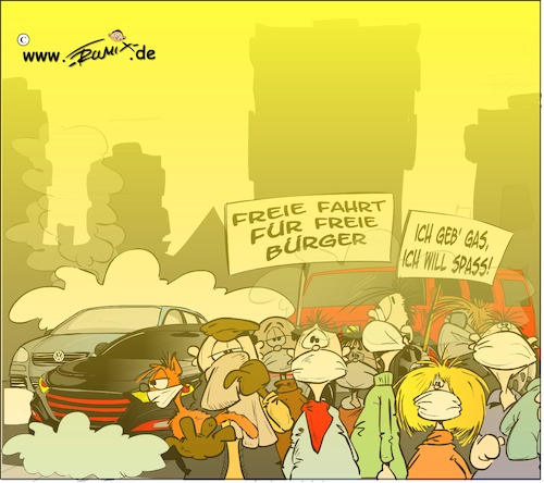 Cartoon: Freie Fahrt für freie Bürger (medium) by Trumix tagged smog,luftverschmutzung,feinstaub,abgase,autos,diesel,klima,freie,smog,luftverschmutzung,feinstaub,abgase,autos,diesel,klima,demo,mundschutz,verkehr,grossstadt,stinken,wolken