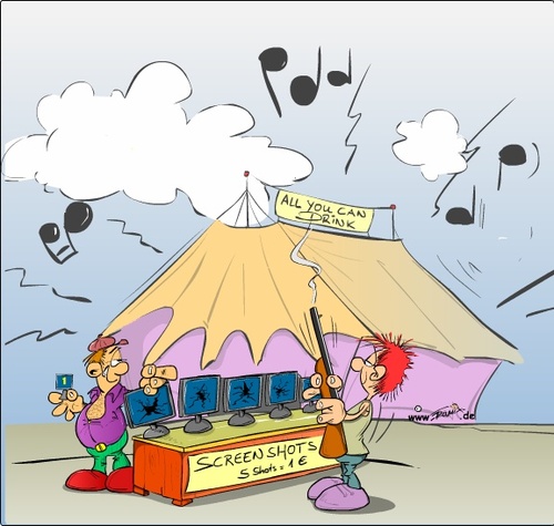Cartoon: Neulich auf dem Jahrmarkt (medium) by Trumix tagged ballerspiele,counterstrike,jahrmarkt,messe,screenshot,spiele,trummix,videogames