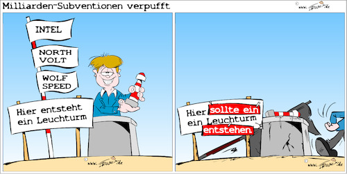 Cartoon: Robert Habecks Bilanz (medium) by Trumix tagged habeck,northvolt,intel,subventionen,pleite,habeck,northvolt,intel,subventionen,pleite