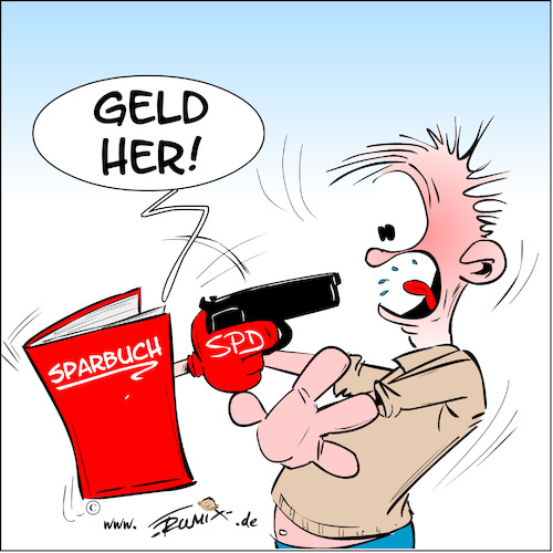 Cartoon: SPD will an die Sparguthaben (medium) by Trumix tagged sparguthaben,spd,sondervermoegen,private,sparbuecher,sparguthaben,spd,sondervermoegen,private,sparbuecher