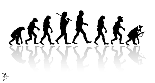 Cartoon: our road (medium) by darkoarts tagged mobile,phone,human,monkey,evolution
