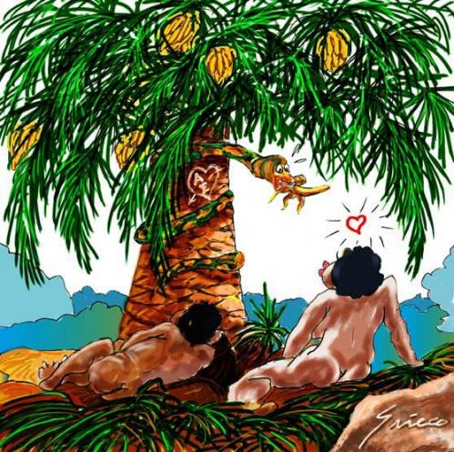 Cartoon: Adam Eve and Valentine s day (medium) by Grieco tagged grieco,adam,eve