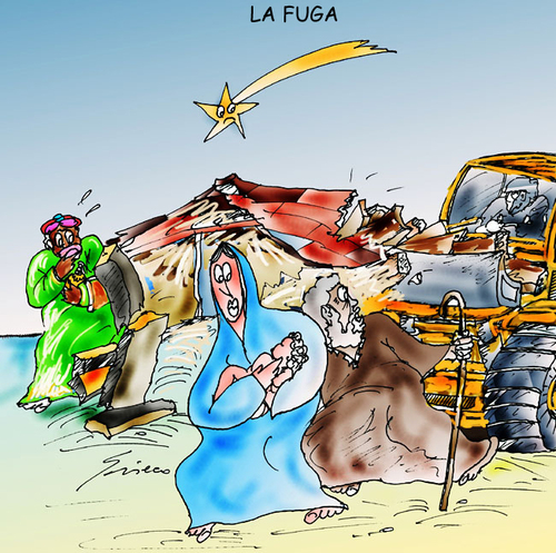 Cartoon: LA FUGA  Rosarno 2010 (medium) by Grieco tagged grieco,rosarno,fuga