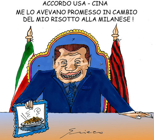Cartoon: RISOTTO ALLA MILANESE (medium) by Grieco tagged grieco,berlusconi,usa,cina,accordo,nucleare