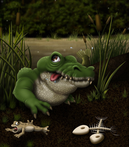 Cartoon: Sump Sup (medium) by RyanNore tagged skeleton,frog,toad,swamp,crocodile