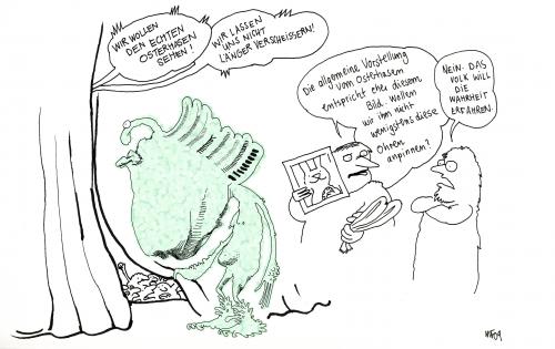 Cartoon: Enthüllung (medium) by MarcoFinkenstein tagged osterhase,alien,bühne,volk,aufruhr