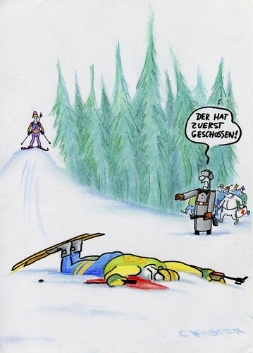 Cartoon: blattschuss (medium) by Petra Kaster tagged russland,olympia,putin,kgb,wintersport,skifahren,tod,crime,geheimdienst