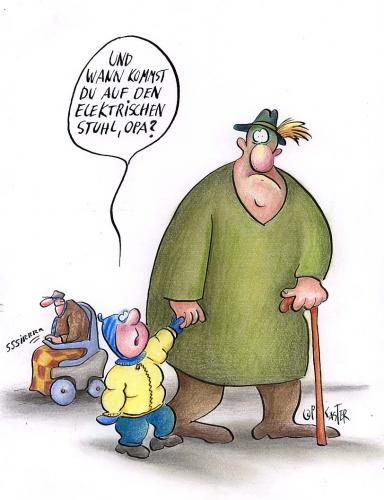 Cartoon: elektrischer Stuhl (medium) by Petra Kaster tagged gehbehinderung,orthopädie,gebrechlichkeit,kinder,senioren